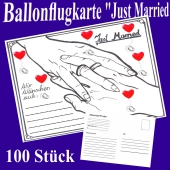 Ballonflugkarten Hochzeit Just Married, Postkarten zum Abhängen an Luftballons, 100 Stück