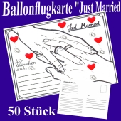 Ballonflugkarten Hochzeit Just Married, Postkarten zum Abhängen an Luftballons, 50 Stück