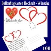 Ballonflugkarten Hochzeit Wünsche für das Brautpaar, Postkarten, Luftballons steigen lassen, 100-Stück