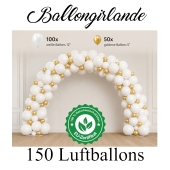 Ballongirlande Weiß Gold, 150 Luftballons