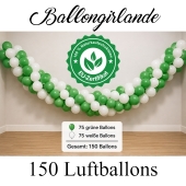 Ballongirlande Grün-Weiß, 150 Luftballons