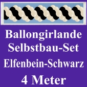 Girlande aus Luftballons, Ballongirlande Selbstbau-Set, Elfenbein-Schwarz, 4 Meter