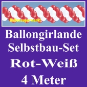 Girlande aus Luftballons, Ballongirlande Selbstbau-Set, Rot-Weiß, 4 Meter