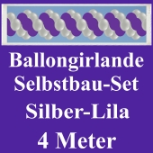 Girlande aus Luftballons, Ballongirlande Selbstbau-Set, Silber-Lila, 4 Meter