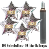 Ballons und Helium Set Silvester, 100 silberne Sternballons: 2022