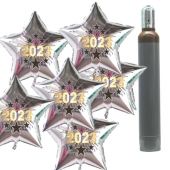 Ballons und Helium Set Silvester, 100 silberne Sternballons: 2023