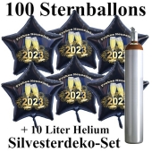 Ballons und Helium Set Silvester, 100 Sternballons 2023 - Champagner und Feuerwerk
