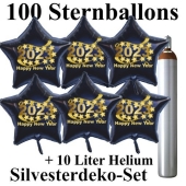 Ballons und Helium Set Silvester, 100 Sternballons 2023 - Happy New Year