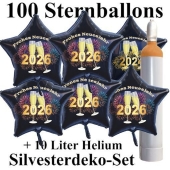 Ballons und Helium Set Silvester, 100 Sternballons 2026 - Champagner und Feuerwerk
