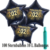 Ballons und Helium Set Silvester, 100 Sternballons 2026 - Feuerwerk