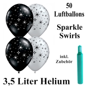 Ballons und Helium Set Silvester, 50 Luftballons Sparkle Swirls