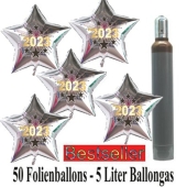Ballons und Helium Set Silvester, 50 silberne Sternballons: 2023