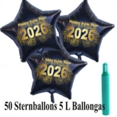 Ballons und Helium Set Silvester, 50 Sternballons 2026 - Feuerwerk