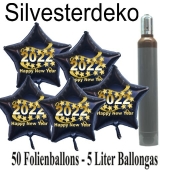 Ballons und Helium Set Silvester, 50 Sternballons 2022 - Happy New Year