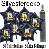 Ballons und Helium Set Silvester, 50 Sternballons 2023 - Champagner und Feuerwerk