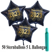 Ballons und Helium Set Silvester, 50 Sternballons 2023 - Feuerwerk