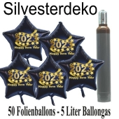 Ballons und Helium Set Silvester, 50 Sternballons 2023 - Happy New Year