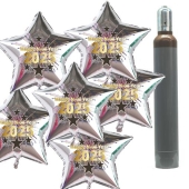 Ballons und Helium Set Silvester, 50 silberne Sternballons: 2025