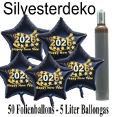 Ballons und Helium Set Silvester, 50 Sternballons 2026 - Happy New Year