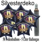 Ballons und Helium Set Silvester, 50 Sternballons 2027 - Champagner und Feuerwerk