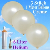 Ballons Helium Set Hochzeit, 3 cremefarbene Riesenballons, 1 Meter, mit Helium-Ballongas