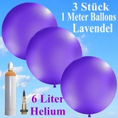 Ballons Helium Set Hochzeit, 3 Riesenballons Lavendel Pastell, 1 Meter, mit Helium-Ballongas