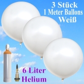 Ballons Helium Set Hochzeit, 3 weiße Riesenballons, 1 Meter, mit Helium-Ballongas