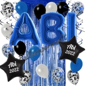 Dekorations-Set mit Ballons zum Abitur 2022 in Blau und Schwarz, 33 Teile