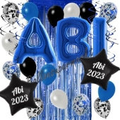 Dekorations-Set mit Ballons zum Abitur 2023 in Blau und Schwarz, 33 Teile