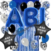 Dekorations-Set mit Ballons zum Abitur 2024 in Blau und Schwarz, 33 Teile