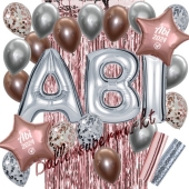 Dekorations-Set mit Ballons zum Abitur 2024 in Silber und Rosegold mit Chromglanz, 26 Teile