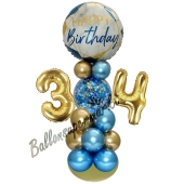 LED Ballondeko zum 34. Geburtstag in Blau und Gold