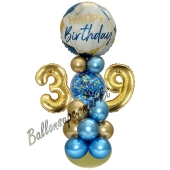 LED Ballondeko zum 39. Geburtstag in Blau und Gold