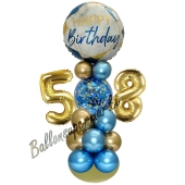 LED Ballondeko zum 58. Geburtstag in Blau und Gold