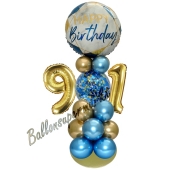 LED Ballondeko zum 91. Geburtstag in Blau und Gold