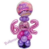 LED Ballondeko zum 62. Geburtstag in Pink und Lila