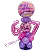 LED Ballondeko zum 67. Geburtstag in Pink und Lila