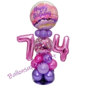 LED Ballondeko zum 74. Geburtstag in Pink und Lila