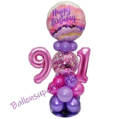 LED Ballondeko zum 91. Geburtstag in Pink und Lila