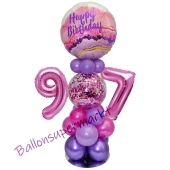 LED Ballondeko zum 97. Geburtstag in Pink und Lila