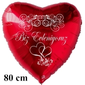 Hochzeitsballon, 80 cm großer Luftballon zur Hochzeit, roter Herzballon Biz Evleniyoruz