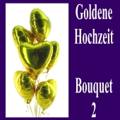 Bouquet 2 zur Goldenen Hochzeit, goldene Herzluftballons mit Ballongas, Dekoration