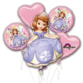 Luftballon-Bouquet Sofia die Erste, 5 Folienballons zum Kindergeburtstag mit Helium