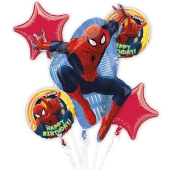 Luftballon-Bouquet Spider-Man, 5 Folienballons zum Kindergeburtstag mit Helium