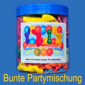 Bunte Partymischung, Dose mit 70 Luftballons zur Partydekoration