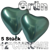 Chrome Herzluftballons 33 cm Grün, 5 Stück
