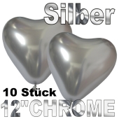Chrome Herzluftballons 33 cm Silber, 10 Stück