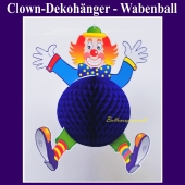 Dekorationshänger Clown mit blauem Wabenball, Festdeko, Partydekoration, Karneval, Fasching, Kinderkarneval, Kindergeburtstag, Kinderfest
