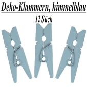 Holz-Deko-Klammern, himmelblau, 12 Stück