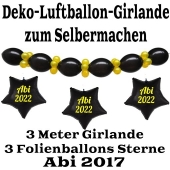Ballongirlande "ABI 2022" zum Selbermachen - Kettenballons und Miniballons Schwarz-Gold, 3 Folienballons 3 Meter